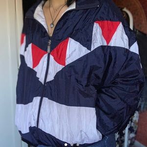 vintage red, navy and white windbreaker
